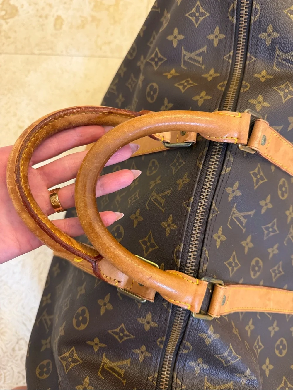 Louis Vuitton Keepall 55 Brown Monogram Canvas Duffel with Natural Leather Trim